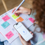 Woman using AI assistant on smartphone planning week schedule